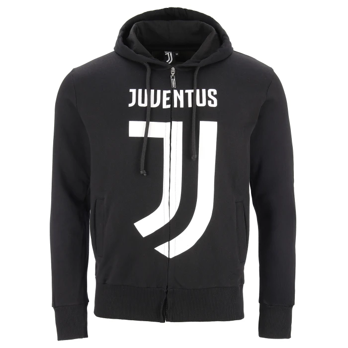 JUVENTUS BLACK LOGO FULL ZIP HOODIE TOP