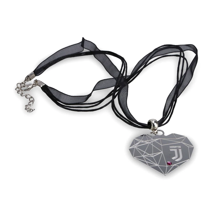 JUVENTUS COLLANA NERA CON CUORE IN ACCIAIO