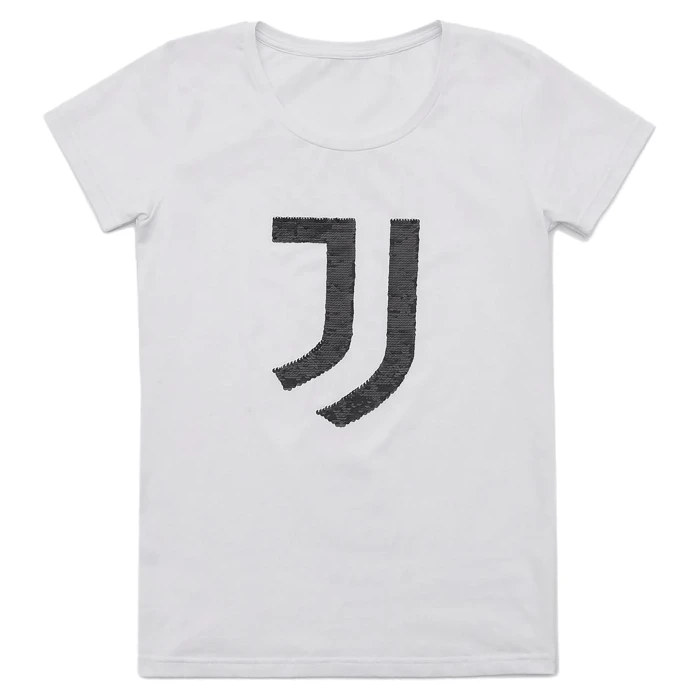 JUVENTUS WHITE T-SHIRT WITH PAILETTES LOGO - WOMAN