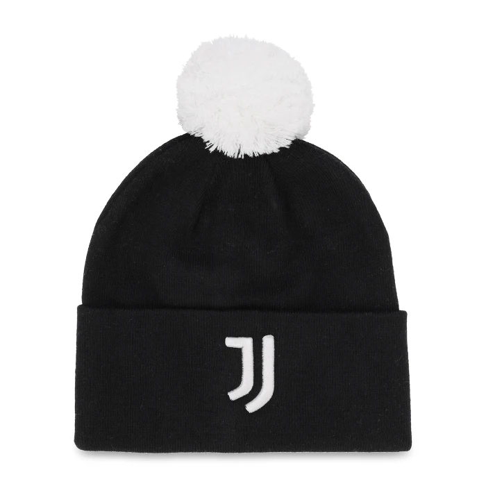 JUVENTUS BLACK EMBROIDERY POM POM BEANIE